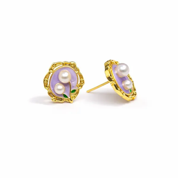 Gold_Plated__Lavender_Enamel_Dual_Pearl_Stud_Earrings_For_Women